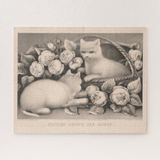 Puzzle 16x20 Kitties Parmi Les Roses - Currier & Ives Cat