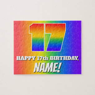 Puzzle 17e anniversaire — Motif arc-en-ciel multicolore "