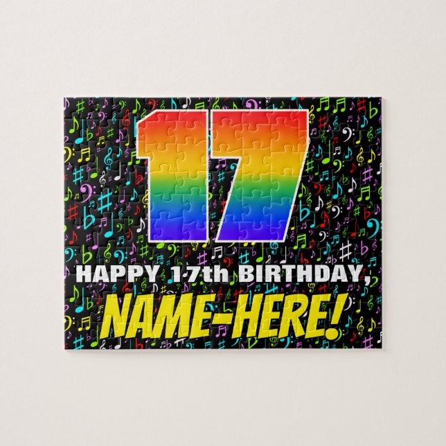 Puzzle 17e anniversaire — Symboles de musique amusante et (Horizontal)