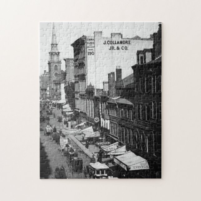 Puzzle 1859 :  Le trafic et magasins sur la rue de (Vertical)