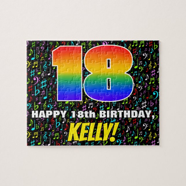 Puzzle 18e anniversaire — Symboles de musique amusante et (Horizontal)