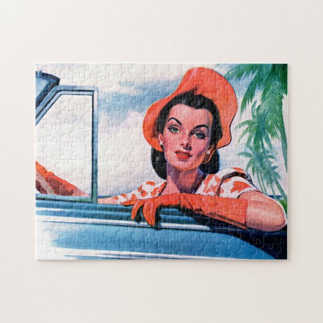 Puzzle 1940 belle femme en voiture (Horizontal)