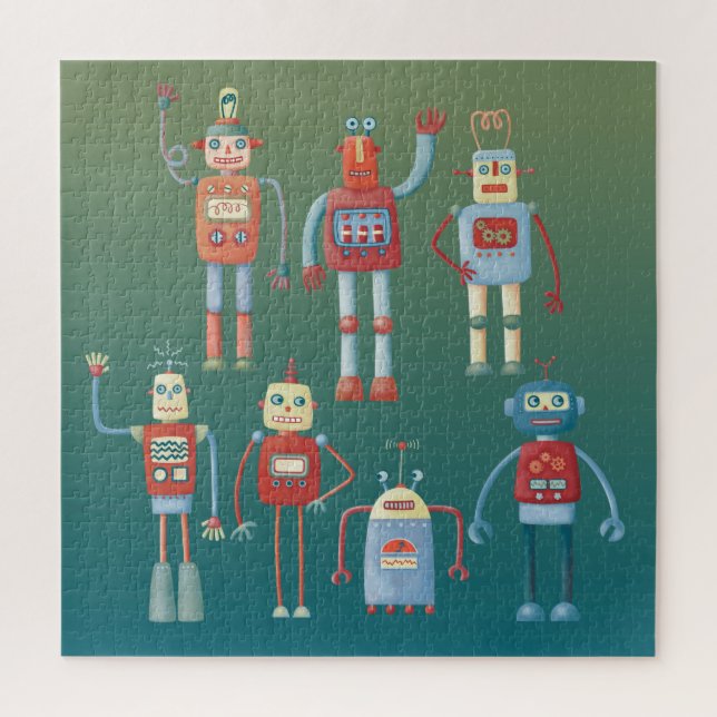 Puzzle 1950 Style mignon Robots rétro amusants (Vertical)