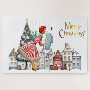 Puzzle 1950 Vintage dame publiant des voeux de Noël