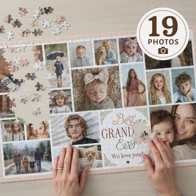 Puzzle 19 Photo Collage Meilleure grand-mère jamais (Mockup shown on 20" x 30" puzzle)