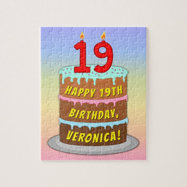 Puzzle 19e anniversaire : Fun Cake and Candles + Nom pers (Vertical)
