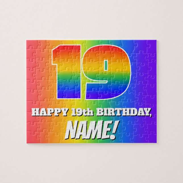 Puzzle 19e anniversaire — Motif Rainbow multicolore "19" (Horizontal)