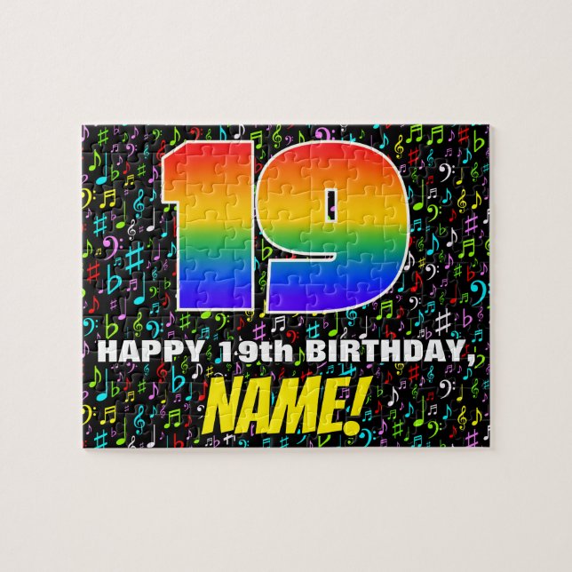 Puzzle 19e anniversaire — Symboles de musique amusante et (Horizontal)