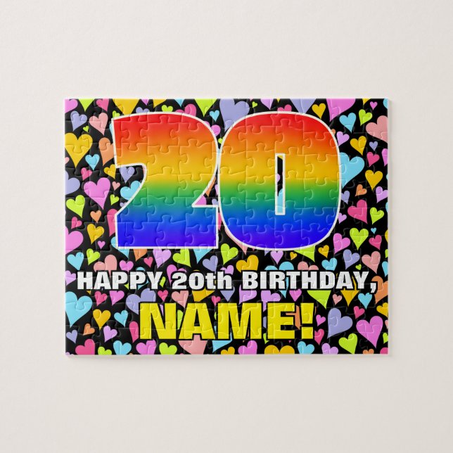 Puzzle 20e anniversaire — Formes de coeur amusantes et ai (Horizontal)