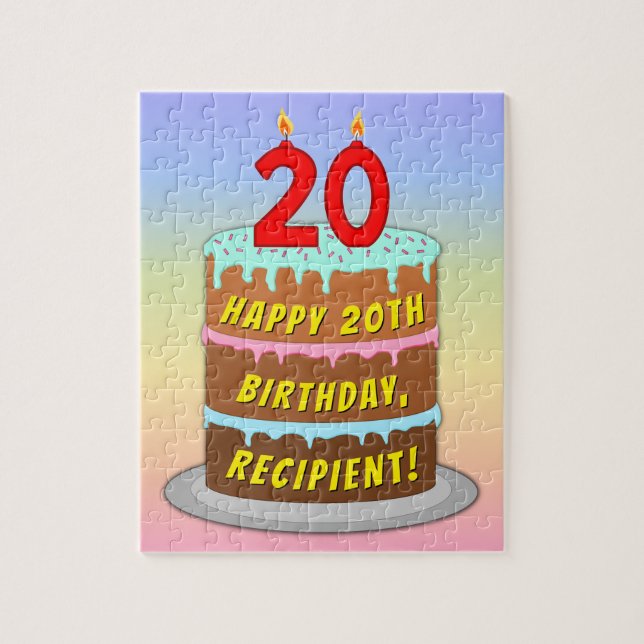 Puzzle 20e anniversaire : Fun Cake and Candles + Nom pers (Vertical)
