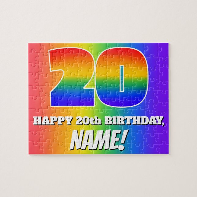 Puzzle 20e anniversaire — Motif Rainbow multicolore "20" (Horizontal)