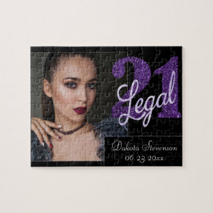 Puzzle 21 and Legal Purple Faux Glitter Photo Keepsake