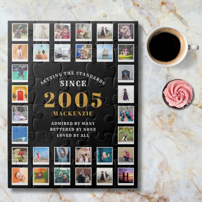 Puzzle 21st Birthday 2005 Family Memories Photo Collage  (2005 jigsaw puzzle. Marble background.)