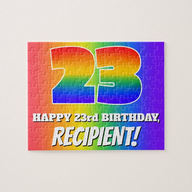 Puzzle 23e anniversaire — Motif Rainbow multicolore "23" (Horizontal)
