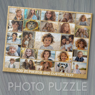 Puzzle 25 Photos en collage - Texte personnalisé - Or cha