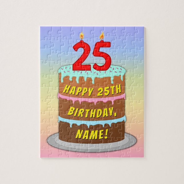 Puzzle 25e anniversaire : Fun Cake and Candles + Nom pers (Vertical)