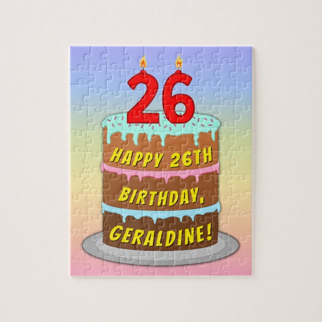 Puzzle 26e anniversaire : Gâteau et bougies amusants + No (Vertical)