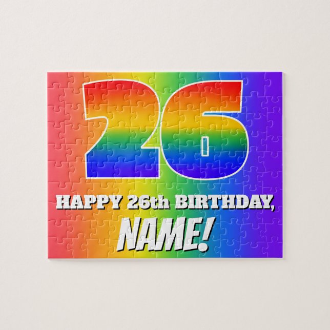 Puzzle 26e anniversaire — Motif Rainbow multicolore "26" (Horizontal)