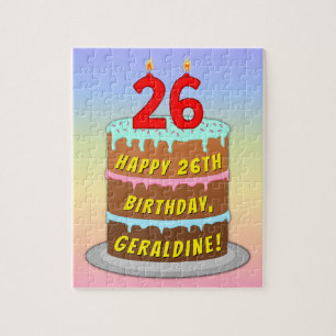 Puzzle 26th Birthday: Fun Cake and Candles + Custom Name