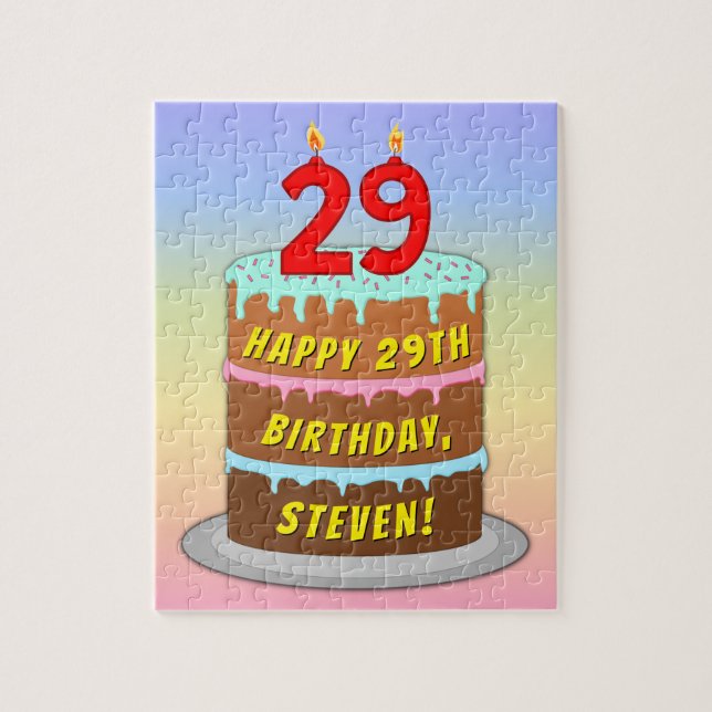 Puzzle 29th Birthday : Fun Cake and Candles + Custom Name (Vertical)