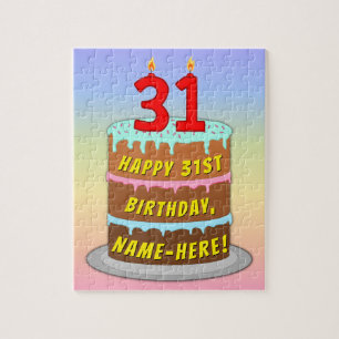 Puzzle 31st Birthday: Fun Cake and Candles + Custom Name
