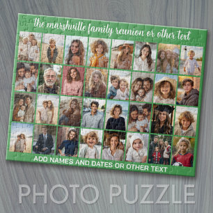 Puzzle 32 Collage de photos - Moderne Vert avec Texte