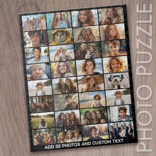 Puzzle 32 Collage de photos - Texte personnalisé - Noir