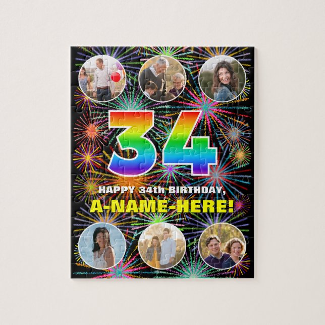 Puzzle 34e anniversaire : Arc en ciel amusant #, Nom pers (Vertical)
