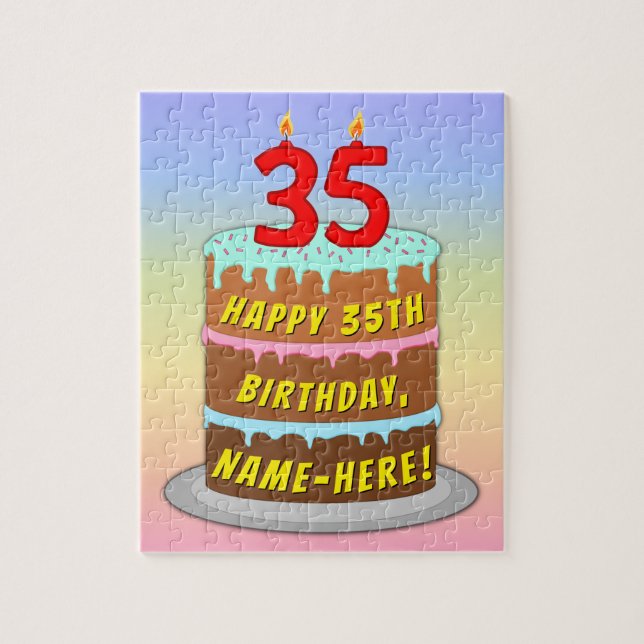 Puzzle 35e anniversaire : Fun Cake and Candles + Nom pers (Vertical)