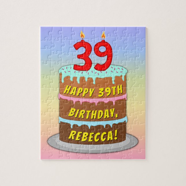 Puzzle 39e anniversaire : Fun Cake and Candles + Nom pers (Vertical)