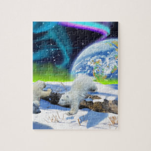 Puzzle 3 cubes d'ours polaires jouant dans la neige - Art