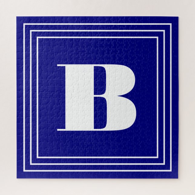 Puzzle 3 monogramme de cadre | Bleu et blanc de la marine (Vertical)