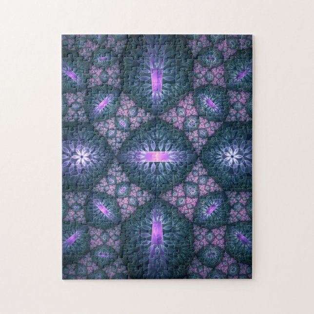 Puzzle 3D Fractal Art Abstrait Motif bleu violet rose (Vertical)