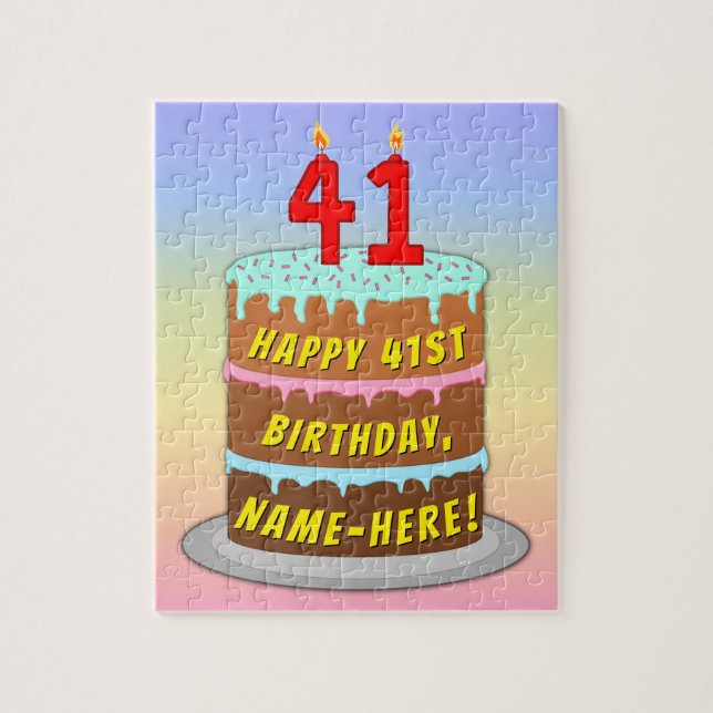Puzzle 41e anniversaire : Fun Cake and Candles + Nom pers (Vertical)