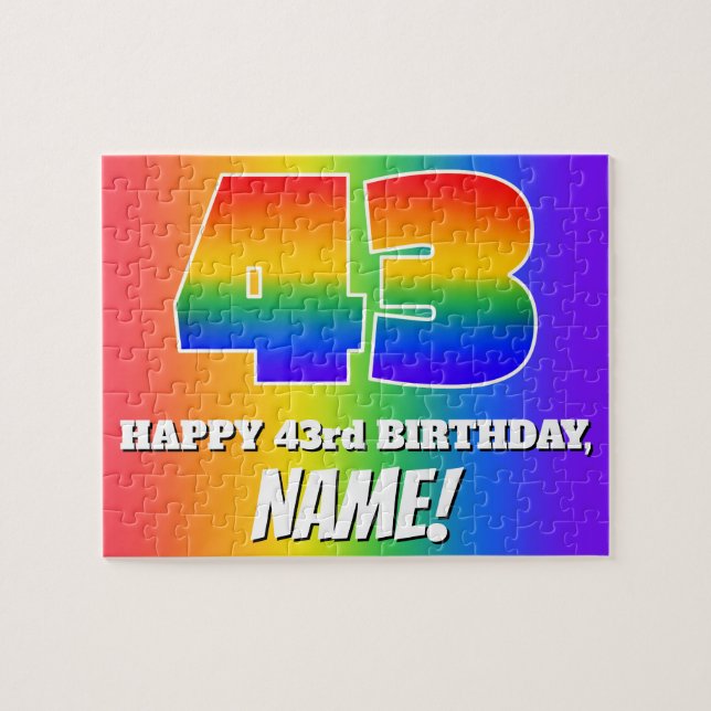 Puzzle 43e anniversaire — Motif Rainbow multicolore "43" (Horizontal)