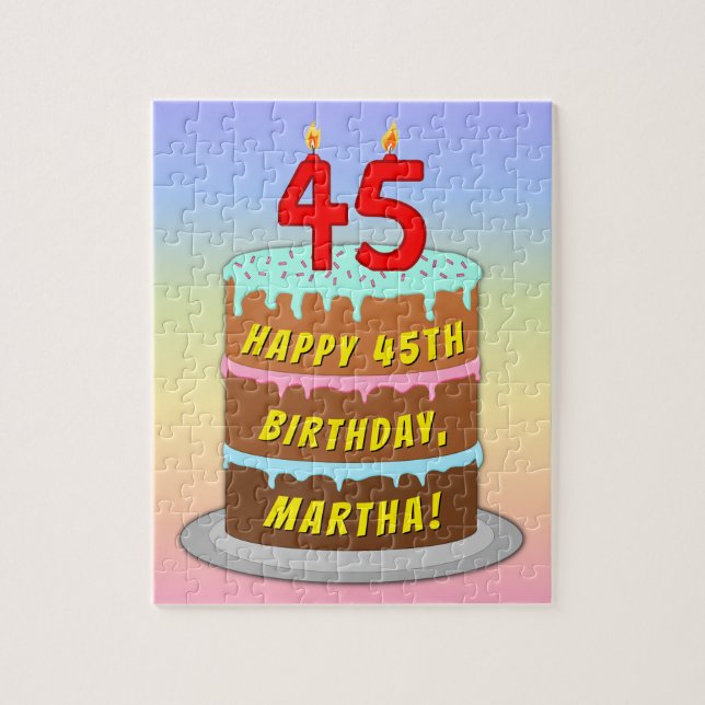 Puzzle 45e anniversaire : Gâteau et bougies amusants + No (Vertical)