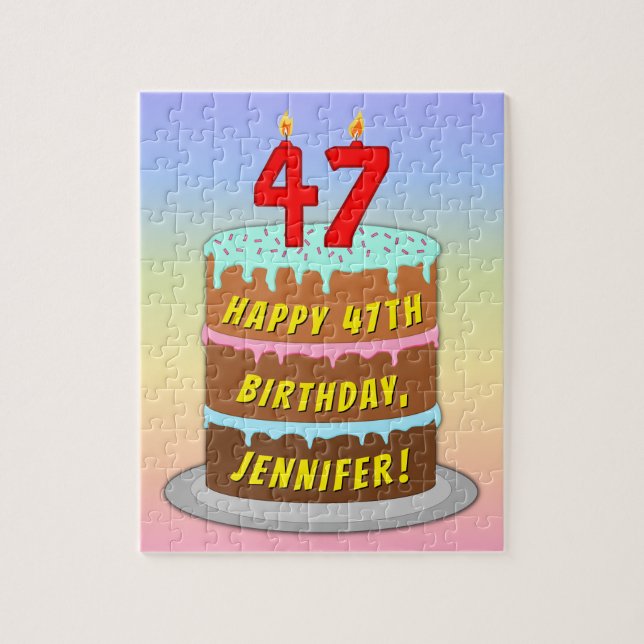 Puzzle 47e anniversaire : Gâteau et bougies amusants + No (Vertical)