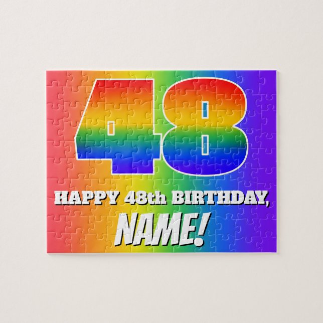Puzzle 48e anniversaire — Motif Rainbow multicolore "48" (Horizontal)