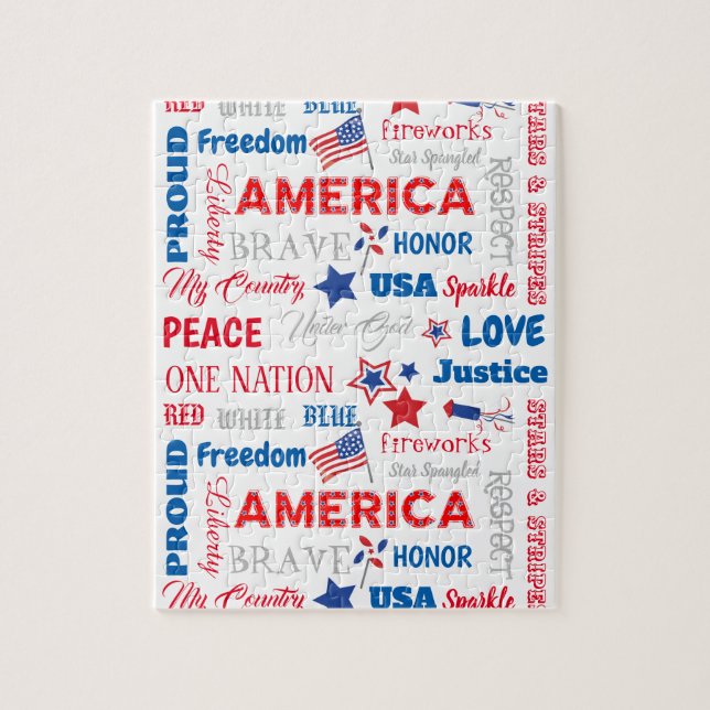 Puzzle 4 juillet Amérique USA Mots texte personnalisé (Vertical)