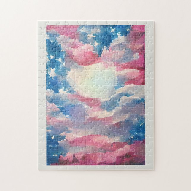 Puzzle 4 juillet Drapeau américain amour numérique art ab (Vertical)