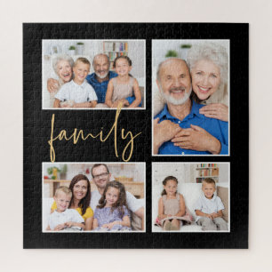 Puzzle 4 Photo Collage Famille Gold Carré noir