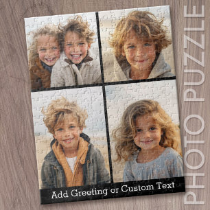 Puzzle 4 photos en collage - noir simple avec texte blanc