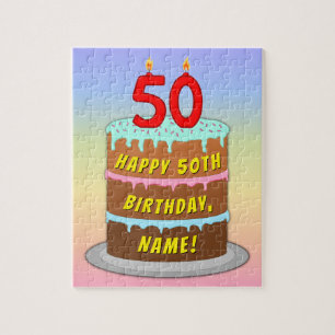 Puzzle 50e anniversaire : Fun Cake and Candles + Nom pers