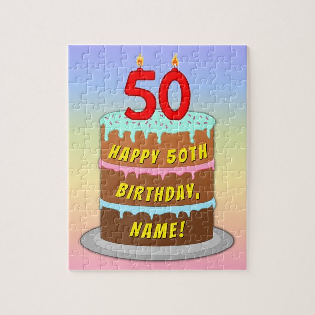 Puzzle 50e anniversaire : Fun Cake and Candles + Nom pers (Vertical)