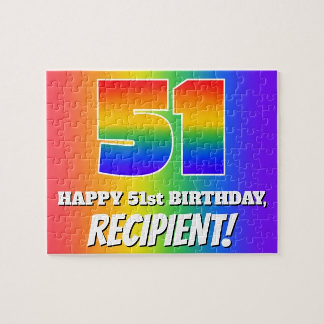 Puzzle 51e anniversaire — Motif Rainbow multicolore "51" (Horizontal)