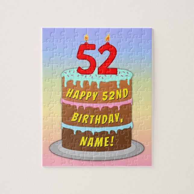 Puzzle 52e anniversaire : Fun Cake and Candles + Nom pers (Vertical)