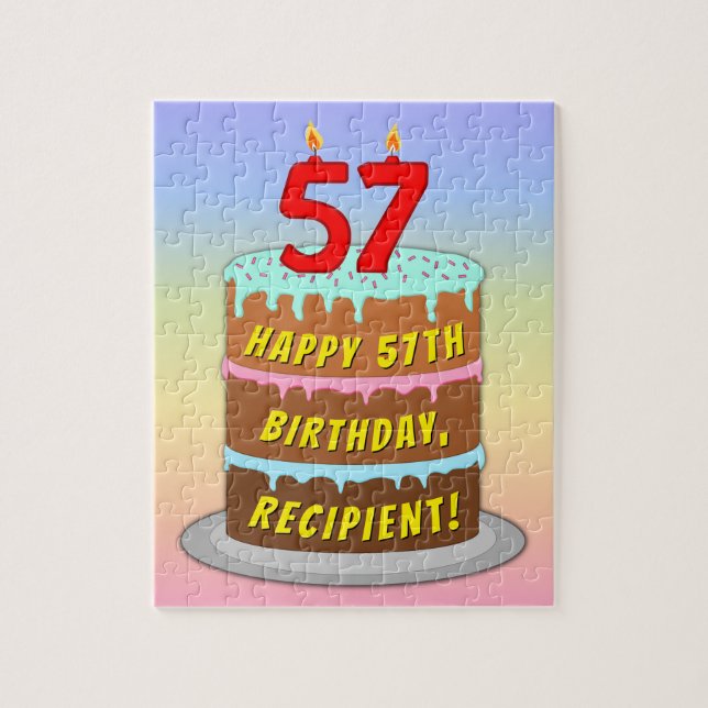 Puzzle 57e anniversaire : Gâteau et bougies amusants + No (Vertical)