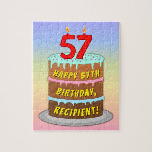 Puzzle 57th Birthday: Fun Cake and Candles + Custom Name