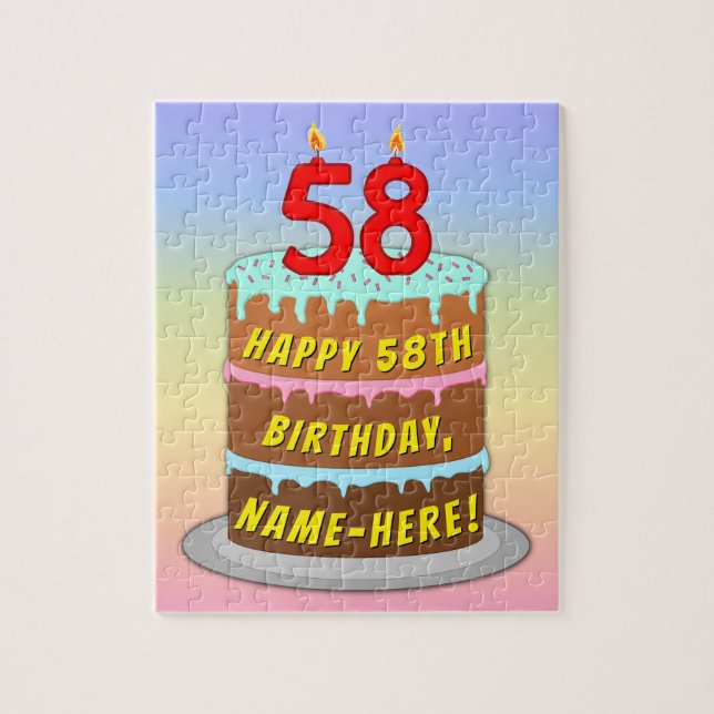 Puzzle 58e anniversaire : Fun Cake and Candles + Nom pers (Vertical)