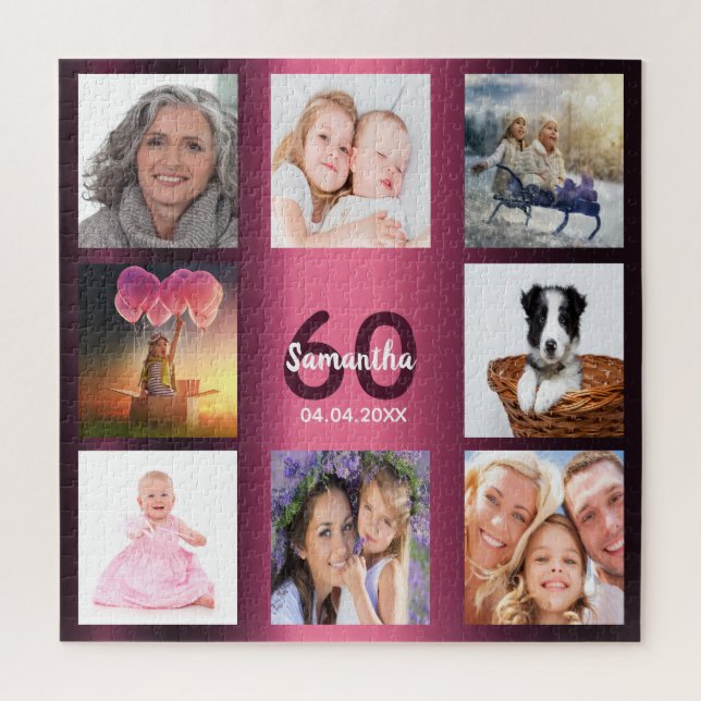 Puzzle 60e anniversaire 60 photo collage femme violet (Vertical)